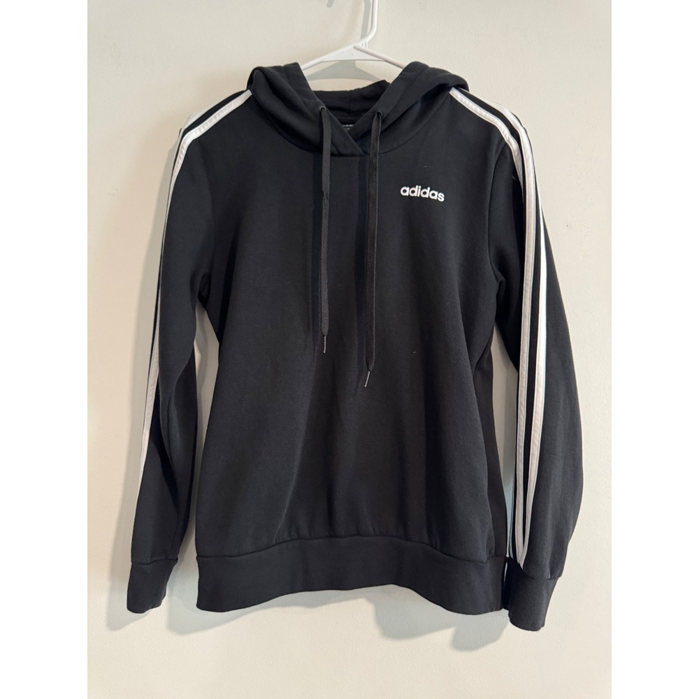 Adidas Essentials 3-Stripes Fleece Hoodie Womens Small Black White Logo